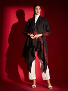 Zamour Woven Design Longline Cape Shrug