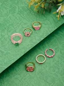 DressBerry Set Of 6 Gold-Plated Enamelled Finger Rings