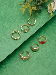 DressBerry Set Of 6 Gold-Plated Enamelled Finger Rings