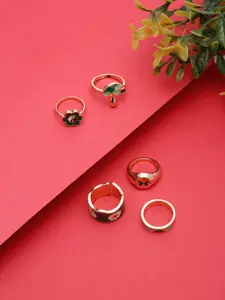 DressBerry Set Of 5 Gold-Plated Enamelled Finger Rings