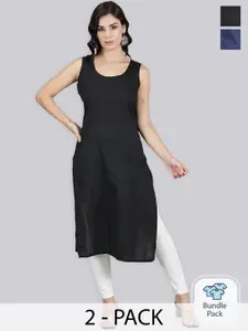 Seva Chikan Pack Of 2 Cotton Long Slips