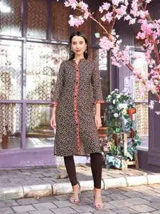 Anouk Ethnic Motifs Printed Band Collar Straight Kurta