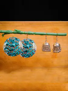 Rang Gali Set Of 2 Silver-Plated Contemporary Drop Earrings
