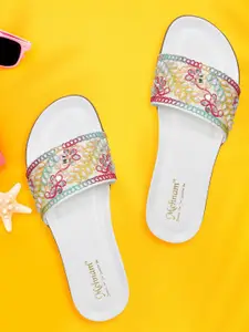 MEHNAM Embroidered Open Toe Flats