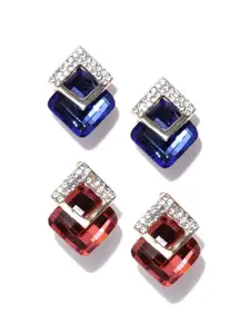 DressBerry Set Of 2 Contemporary Gold Plated Stone Studded Diamond Shaped Studs Earrings