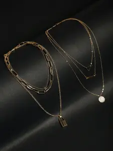 DressBerry Set Of 2 Gold-Plated Layered Necklaces