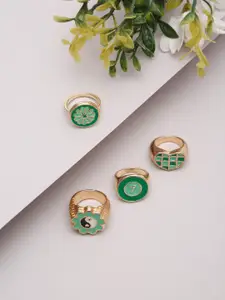 DressBerry Set Of 4 Gold-Plated Enamelled Finger Rings