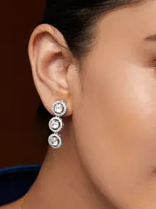 MINUTIAE Silver-Plated Circular Shaped Drop Earrings