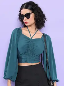 KETCH Puff Sleeves Gathered Crop Corset Top