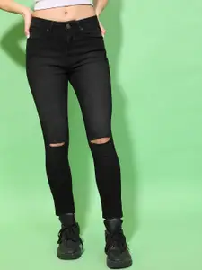Tokyo Talkies Women Black Skinny Fit Slash Knee Stretchable Jeans