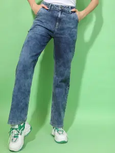 Tokyo Talkies Women Blue Clean Look Mid Rise Wide Leg Heavy Fade Cotton Jeans