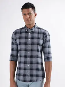 LINDBERGH Checked Slim Fit Button-Down Collar Classic Casual Shirt