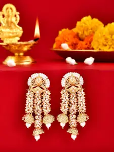 Voylla Aradhana Deepa Gold-Plated Contemporary Statement Temple Drop Earrings