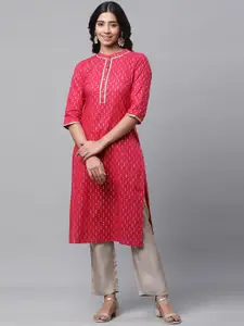 AURELIA Geometric Printed Mandarin Collar Pure Cotton Kurta