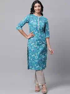 AURELIA Ethnic Motif Printed Pure Cotton Straight Kurta