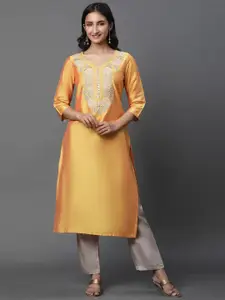 AURELIA Floral Yoke Designed Thread Work Regular Kurta