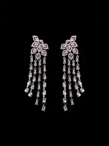 Mirana Rhodium Plated Contemporary American Diamond Studded Drop Earrings