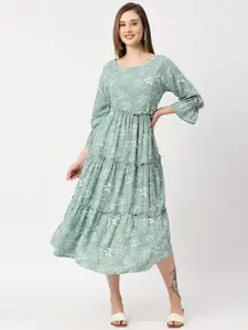 MeeMee Floral Printed Maternity Fit & Flare Midi Dress with Feeding Zip