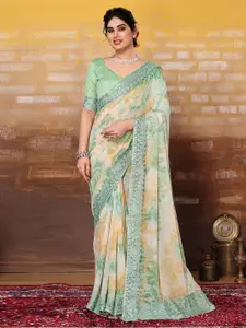 Satrani Tie and Dye Printed Beads and Stones Poly Georgette Saree