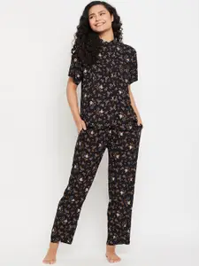 Clovia Floral Printed Shirt With Pyjamas Night Suit
