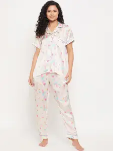 Clovia Printed Shirt With Pyjamas Night Suit