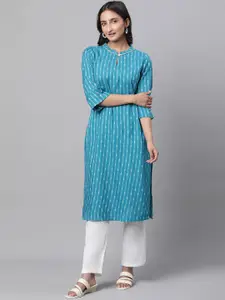 AURELIA Striped Band Collar Straight Kurta