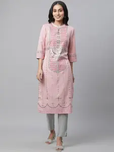 AURELIA Ethnic Motifs Printed Mandarin Collar Straight Kurta