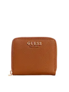 GUESS Brand Logo Embossed Zip Around Wallet