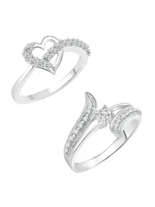 Vighnaharta Set Of 2 Rhodium-Plated Cubic Zirconia Stone-Studded Adjustable Finger Ring
