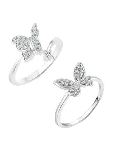 Vighnaharta Rhodium-Plated Cubic Zirconia Stone-Studded Adjustable Finger Ring