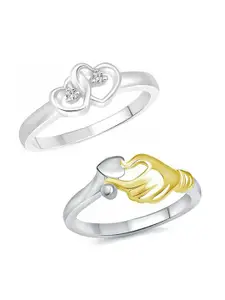 Vighnaharta Set Of 2 Rhodium-Plated CZ-Studded Finger Ring