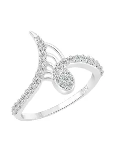 Vighnaharta Rhodium-Plated Cubic Zirconia, White Stone-Studded Finger Ring