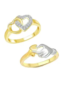 Vighnaharta Set Of 2 Gold-Plated Cubic Zirconia Studded Combo Finger Ring