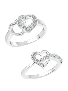 Vighnaharta Set Of 2 Rhodium-Plated CZ-Studded Adjustable Finger Rings