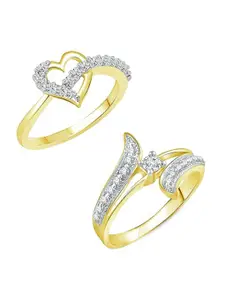 Vighnaharta Set Of 2 Gold-Plated CZ-Studded Finger Rings
