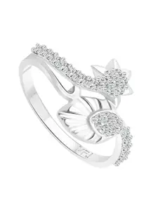 Vighnaharta Rhodium-Plated Star Leaf  CZ Stone-Studded Adjustable Finger Ring