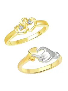 Vighnaharta Set Of 2 Gold-Plated CZ Stone-Studded Adjustable Finger Ring