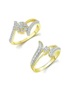Vighnaharta set Of 2 Gold -Plated Cubic Zirconia Stone-Studded Finger