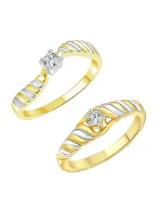 Vighnaharta Set Of 2 Gold-Plated Cubic Zirconia-Studded Finger Ring