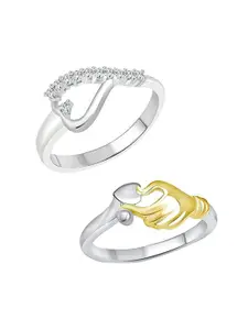 Vighnaharta Set of 2 Rhodium-Plated CZ-Studded Finger Rings