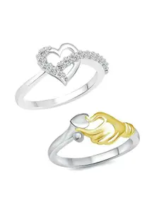 Vighnaharta Set of 2 Rhodium-Plated Cubic Zirconia Stone-Studded Finger Ring