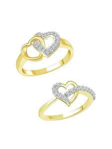 Vighnaharta Set Of 2 Gold-Plated CZ Stone-Studded Adjustable Finger Rings