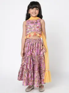 LIL DRAMA Girls Floral Printed Ready to Wear Lehenga & Blouse With Dupatta