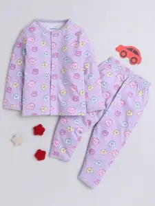 BUMZEE Girls Graphic Printed Pure Cotton Night Suit