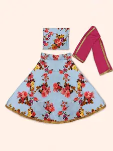 BAESD Girls Floral Printed Semi-Stitched Lehenga & Unstitched Choli