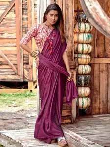 Saree mall Purple Embellished Beads and Stones Pure Chiffon Sarees