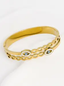 VIEN Women Cubic Zirconia Enamelled Gold-Plated Kada Bracelet