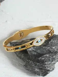 VIEN Women Cubic Zirconia Enamelled Gold-Plated Kada Bracelet