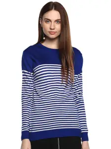 Modeve Striped Round Neck Acrylic Pullover