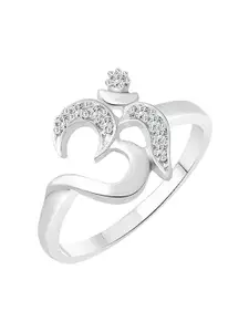 Vighnaharta Rhodium-Plated CZ-Studded Manokaya Om Finger Ring